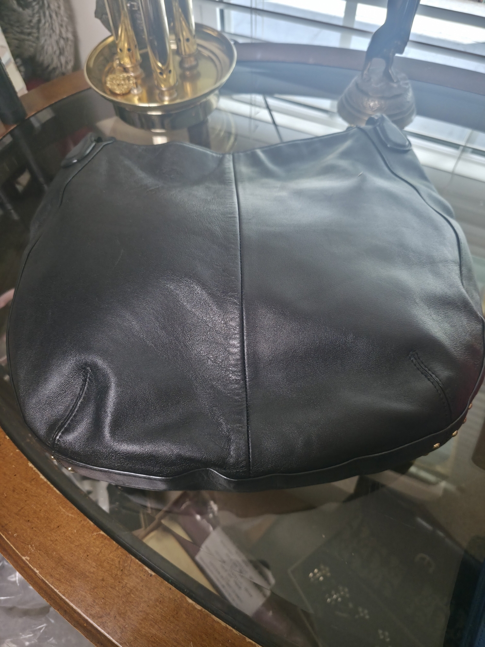 COACH Circle Hobo Gold Turnlock Stud Calf Leather Black Shoulder Bag 34998 - Picture 7 of 9